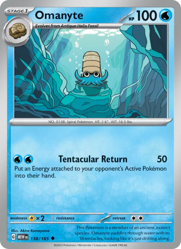 Omanyte 138 Scarlet & Violet 151 Pokemon Card