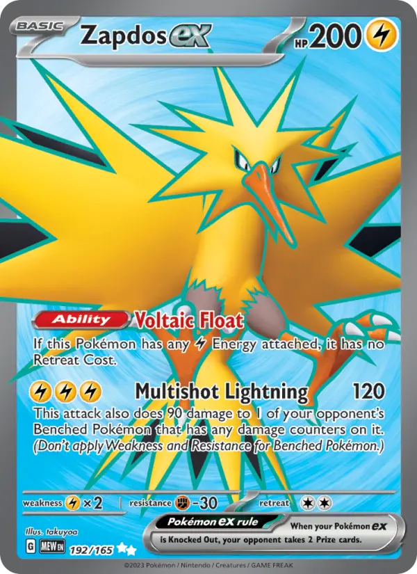 Zapdos ex 192 Scarlet & Violet 151 Pokemon Card