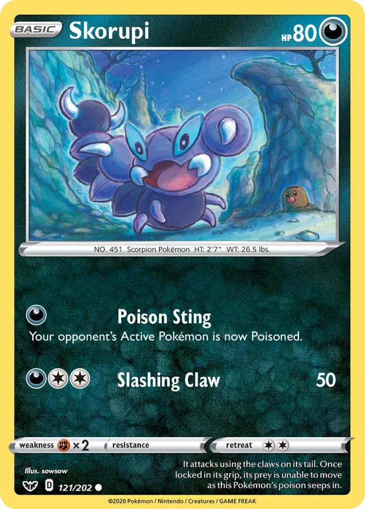 Skorupi 121 Sword & Shield Pokemon Card