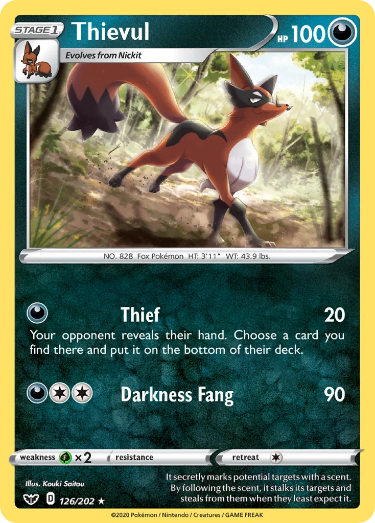 Thievul 126 Sword & Shield Pokemon Card