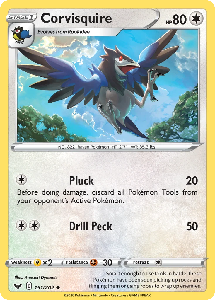 Corvisquire 151 Sword & Shield Pokemon Card