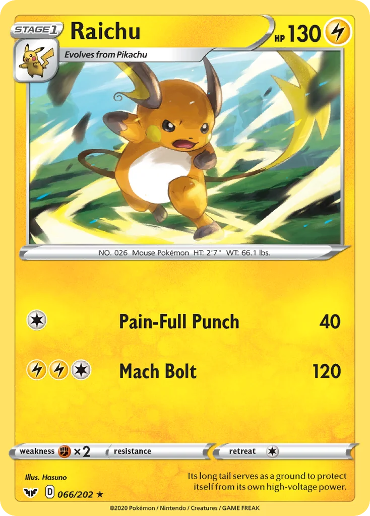 Raichu 066 Sword & Shield Pokemon Card