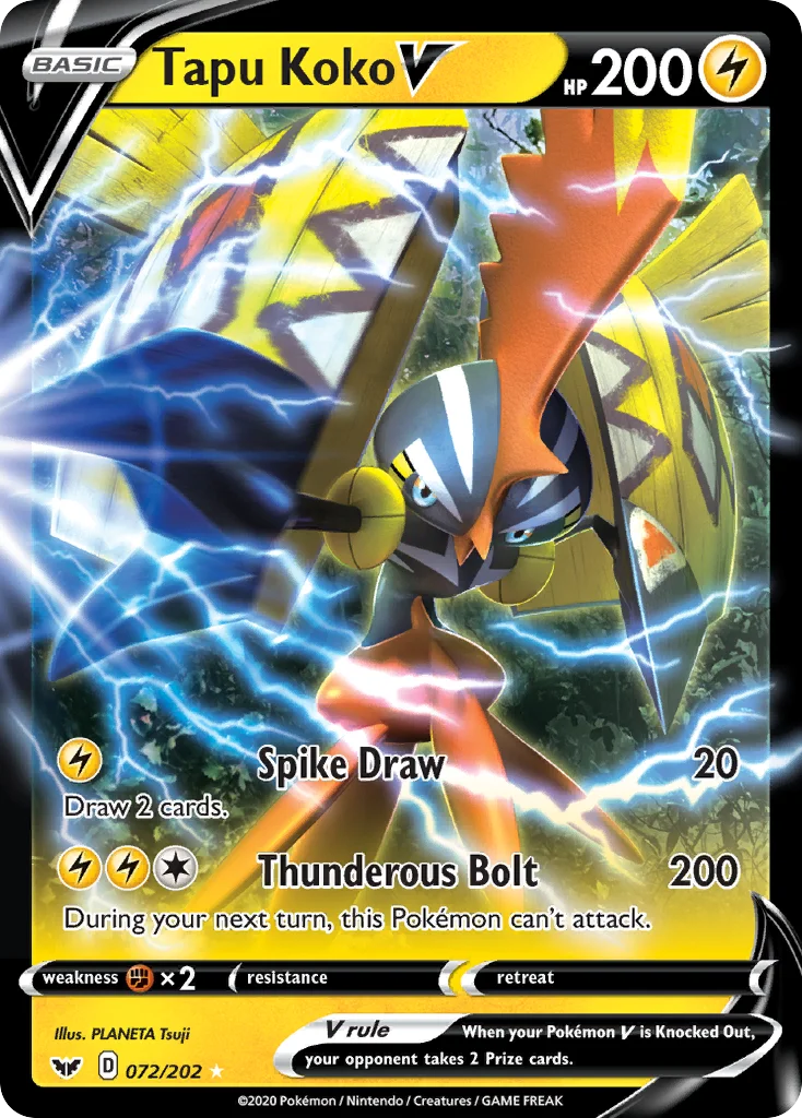 Tapu Koko V 072 Sword & Shield Pokemon Card