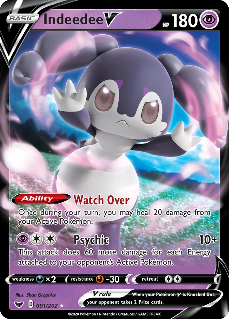 Indeedee V 091 Sword & Shield Pokemon Card