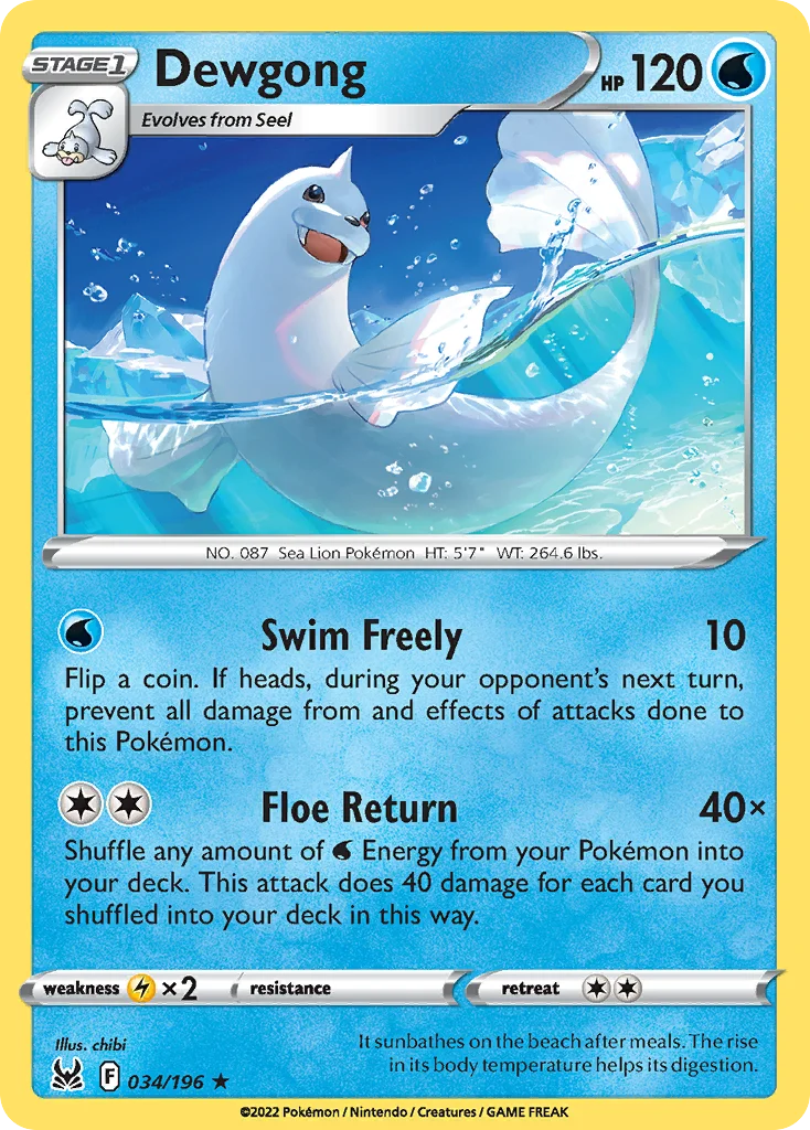 Dewgong 034 Lost Origin Pokemon Card