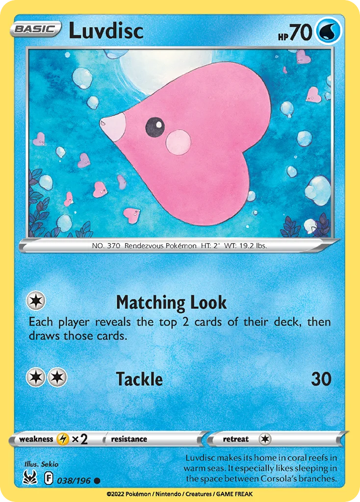 Luvdisc 038 Lost Origin Pokemon Card