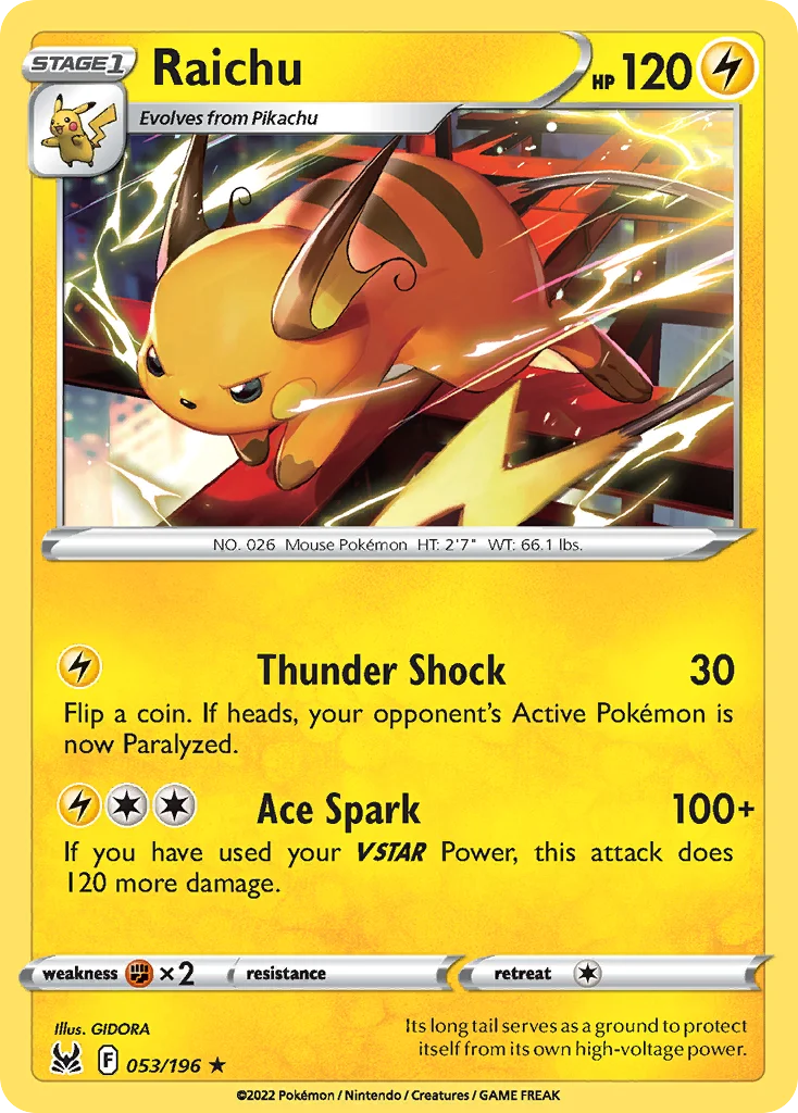 Raichu 053 Lost Origin Pokemon Card