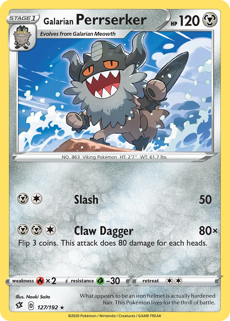 Galarian Perrserker 127 Rebel Clash Pokemon Card