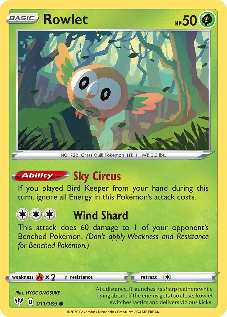 Rowlet 011 Darkness Ablaze Pokemon Card