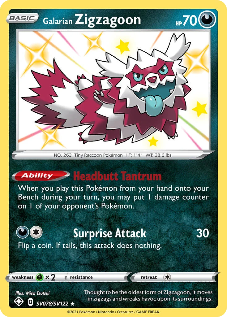 Galarian Zigzagoon SV078 Shining Fates Pokemon Card