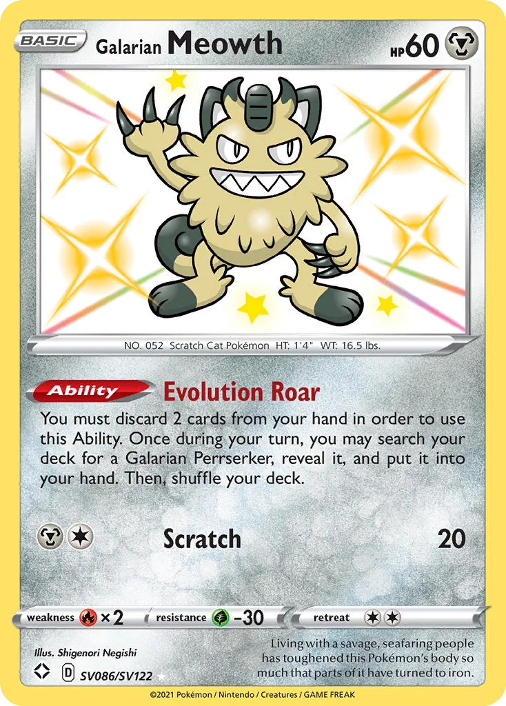 Galarian Meowth SV086 Shining Fates Pokemon Card