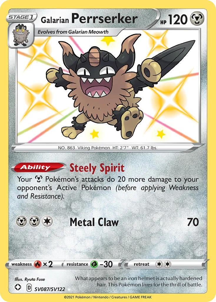 Galarian Perrserker SV087 Shining Fates Pokemon Card