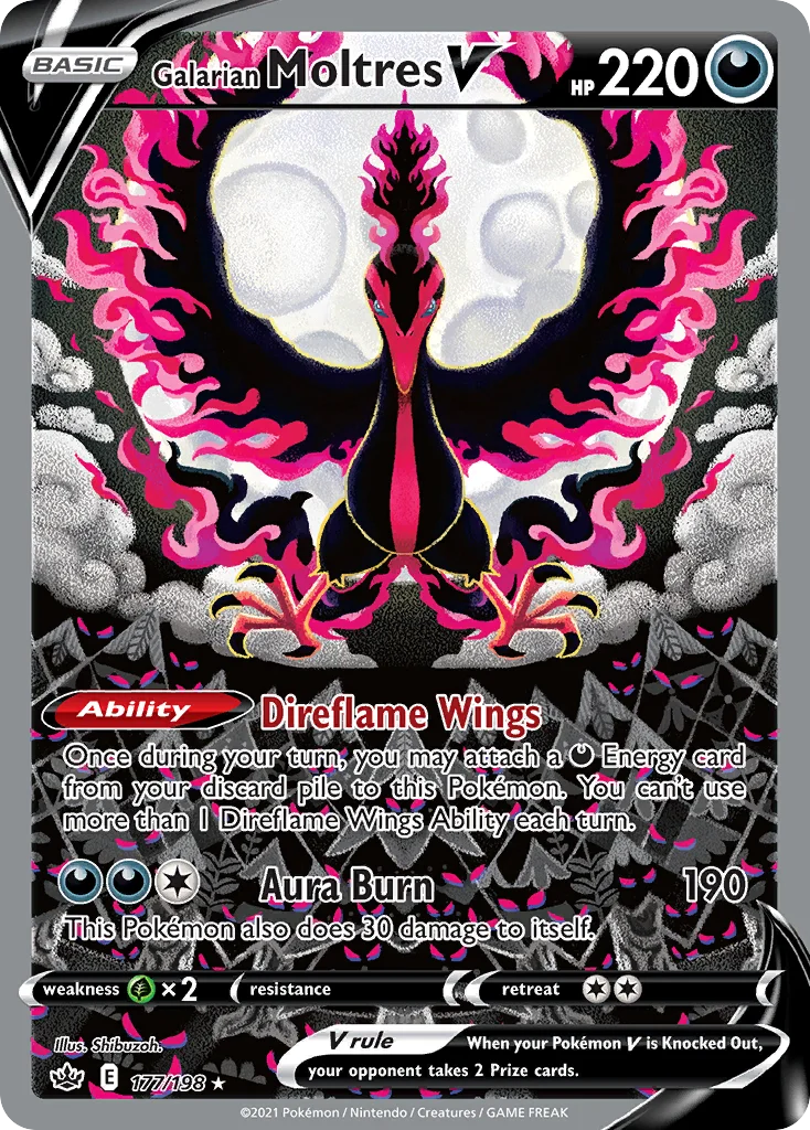Galarian Moltres V 177 Chilling Reign Pokemon Card
