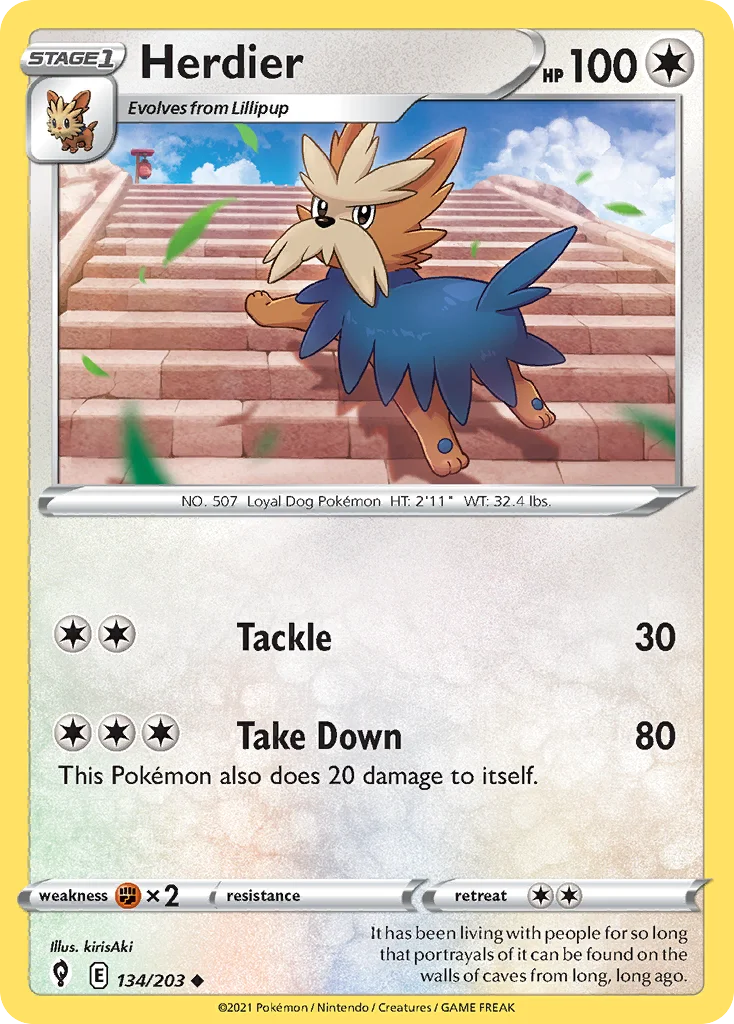 Herdier 134 Evolving Skies Pokemon Card