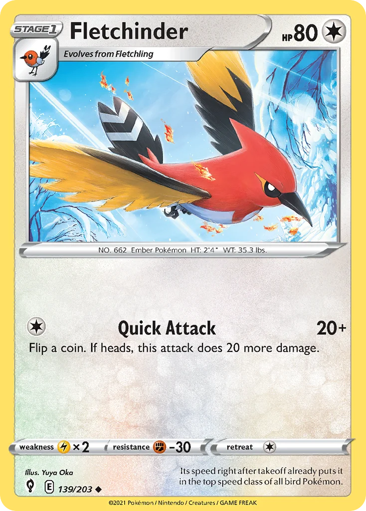 Fletchinder 139 Evolving Skies Pokemon Card