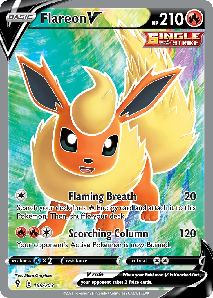 Flareon V 169 Evolving Skies Pokemon Card