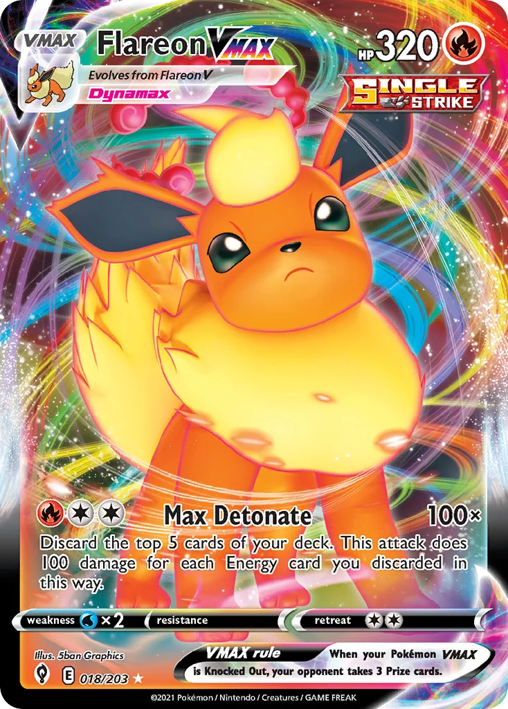 Flareon VMAX 018 Evolving Skies Pokemon Card