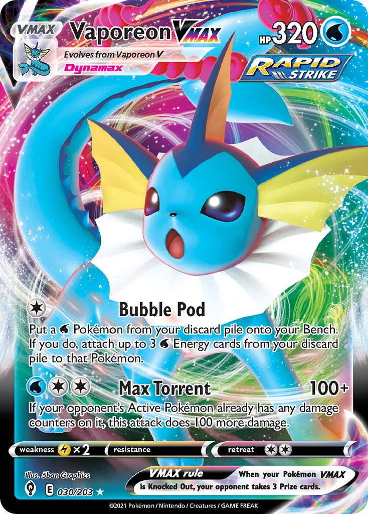 Vaporeon VMAX 030 Evolving Skies Pokemon Card