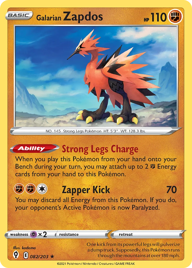 Galarian Zapdos 082 Evolving Skies Pokemon Card