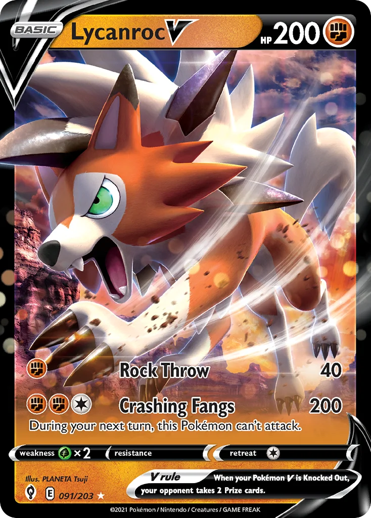 Lycanroc V 091 Evolving Skies Pokemon Card