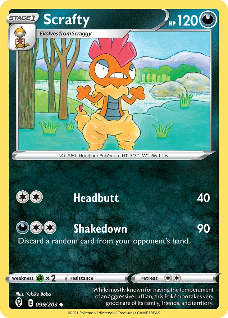 Scrafty 099 Evolving Skies Pokemon Card