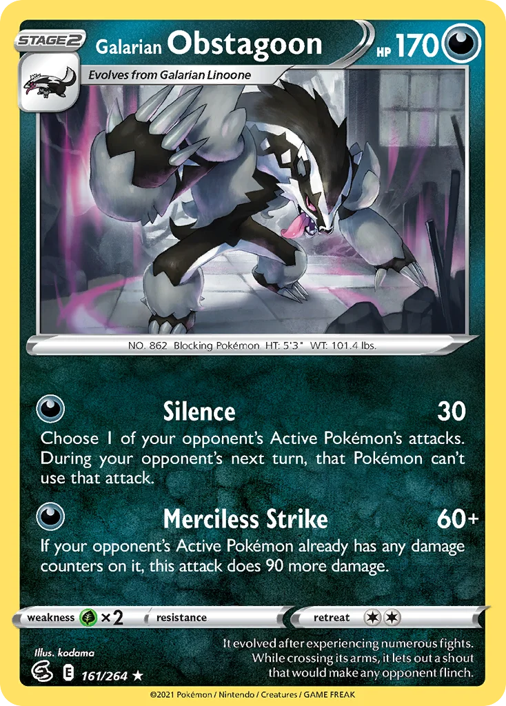 Galarian Obstagoon 161 Fusion Strike Pokemon Card