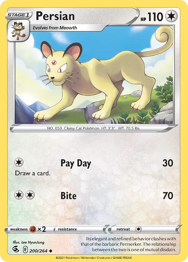 Persian 200 Fusion Strike Pokemon Card