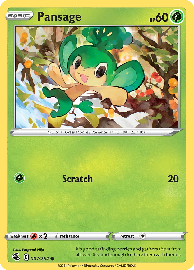 Pansage 007 Fusion Strike Pokemon Card