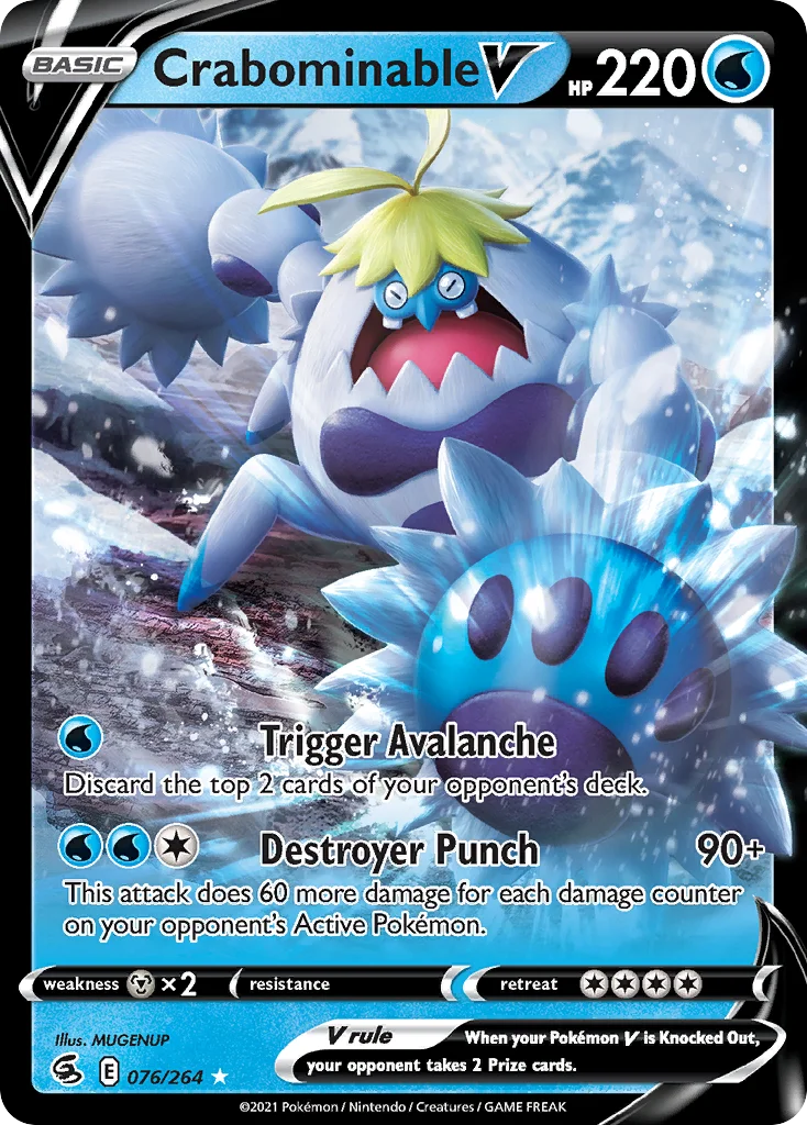 Crabominable V 076 Fusion Strike Pokemon Card