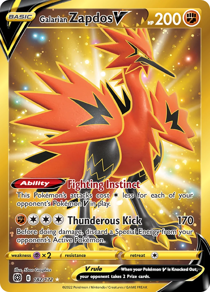Galarian Zapdos V (Secret) 182 Brilliant Stars