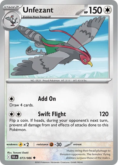 Unfezant 73 Black Bolt Pokemon Card
